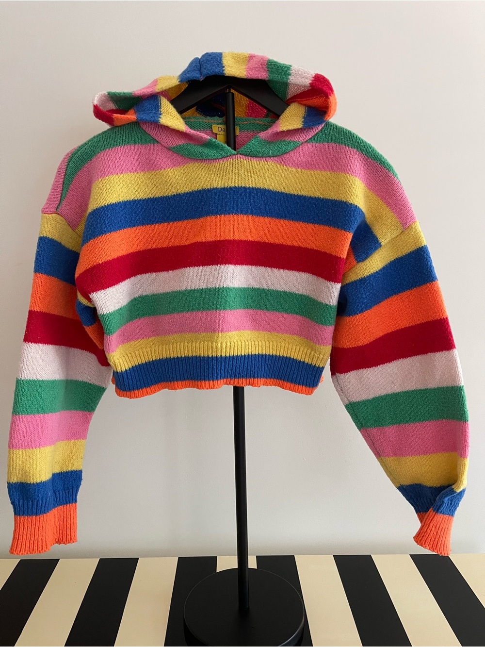 Multicolor Rainbow 🌈 Striped Cropped Hooded Sweater